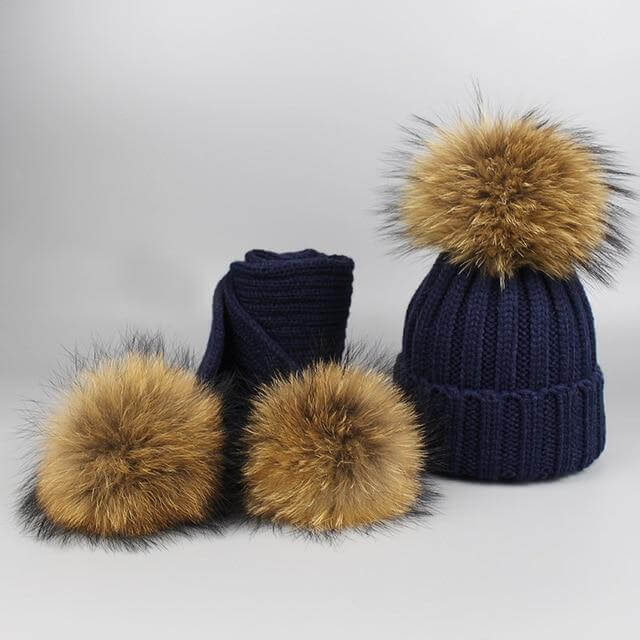 Warm Knitted Fur Hat Scarf Set - Image 4