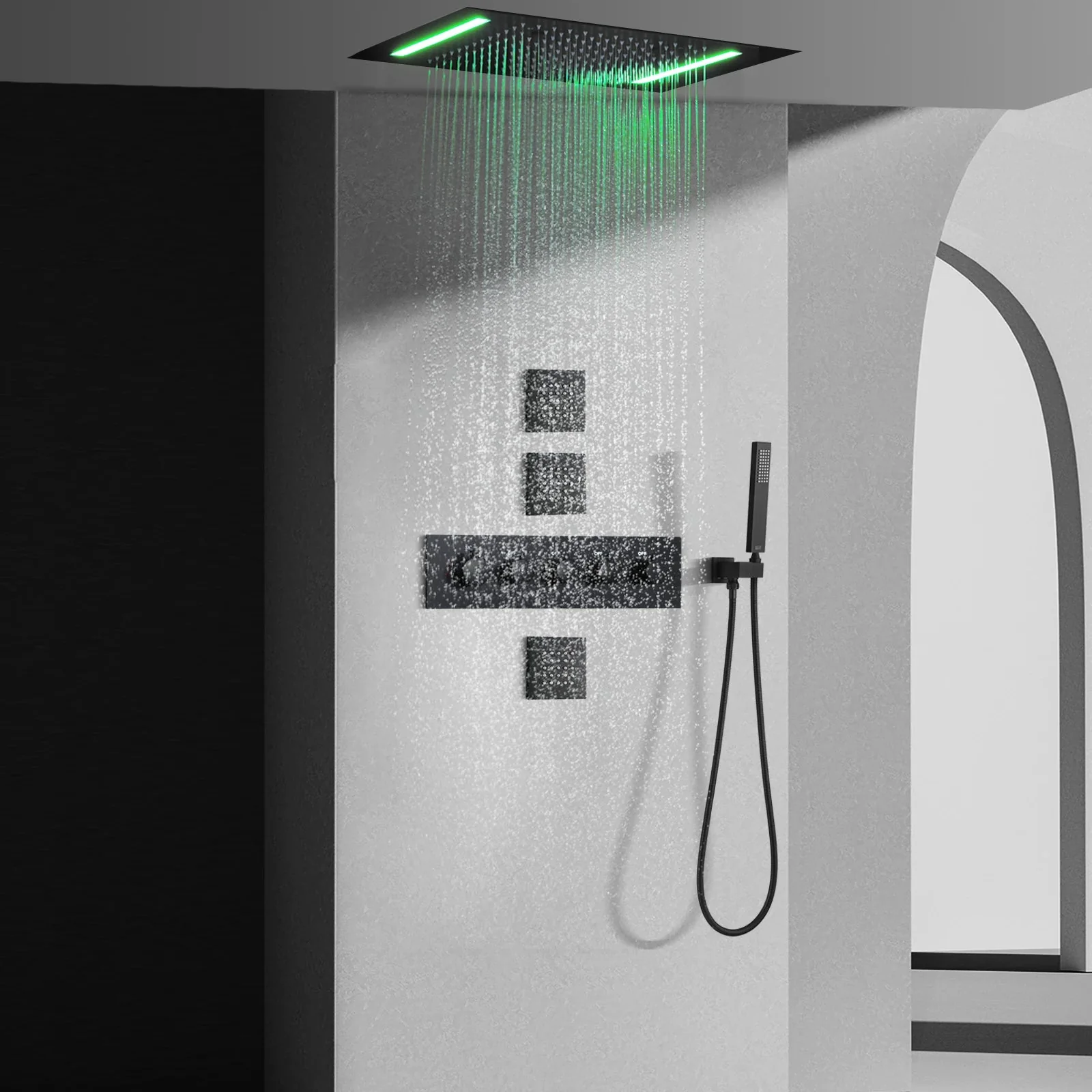 Waterfall Thermostatic Massaging Rain Shower System Set - Image 8