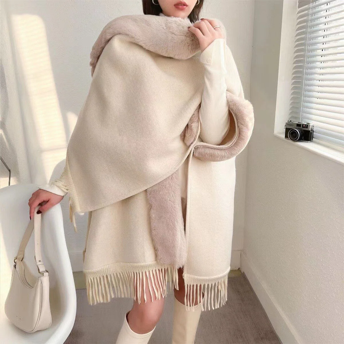 Wearable Blanket Women Lining Long Poncho - Image 4