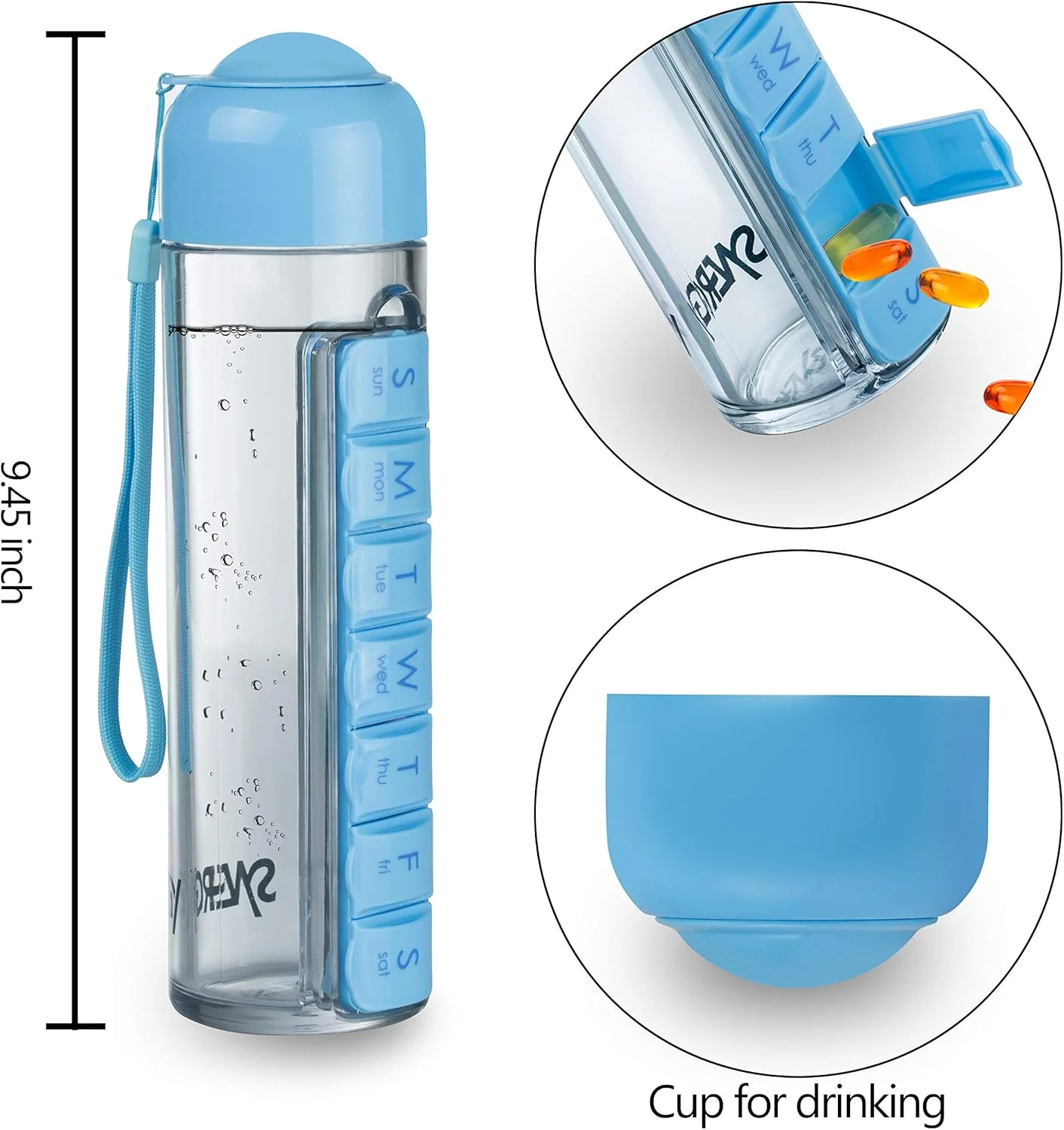 Weekly Pill Organizer Travel Water Bottle - Image 3