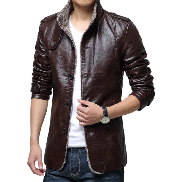 Windbreaker Leather Long Coats Jacket for Men - Image 11