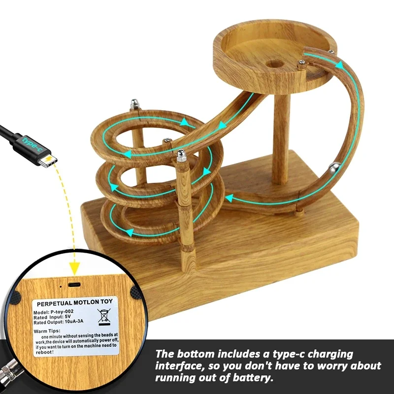 Wooden Perpetual Spiral Motion Kinetic Ball Roller Science Toy - Image 2